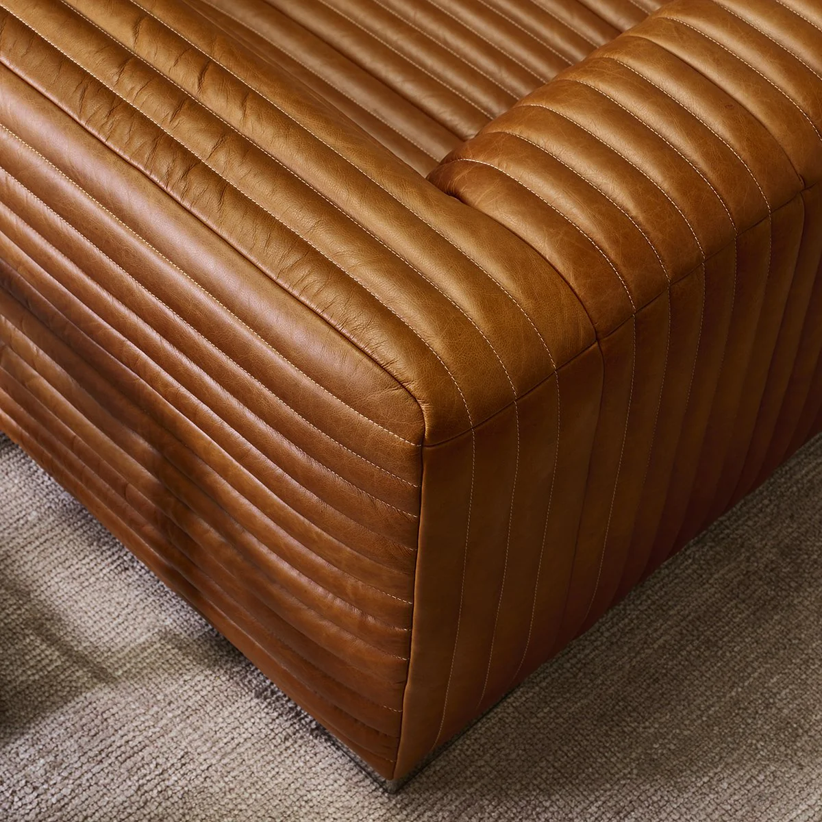 Granger 3 Seater Sofa - Light Brown Leather - Image 4