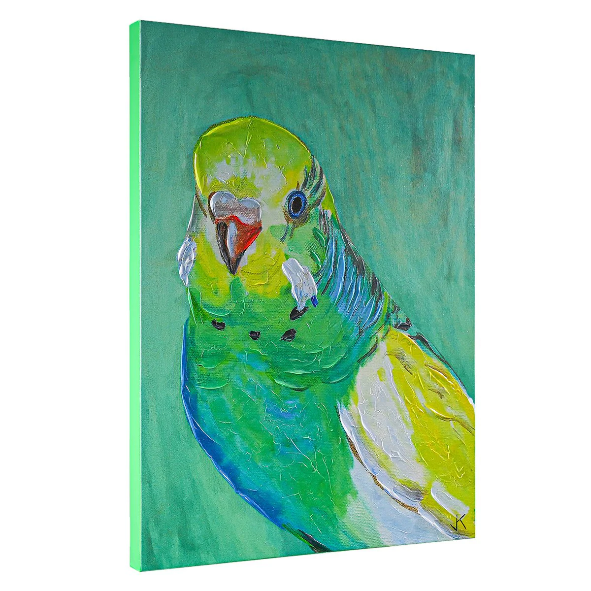 Green Budgie Enhanced Canvas Print - Image 3