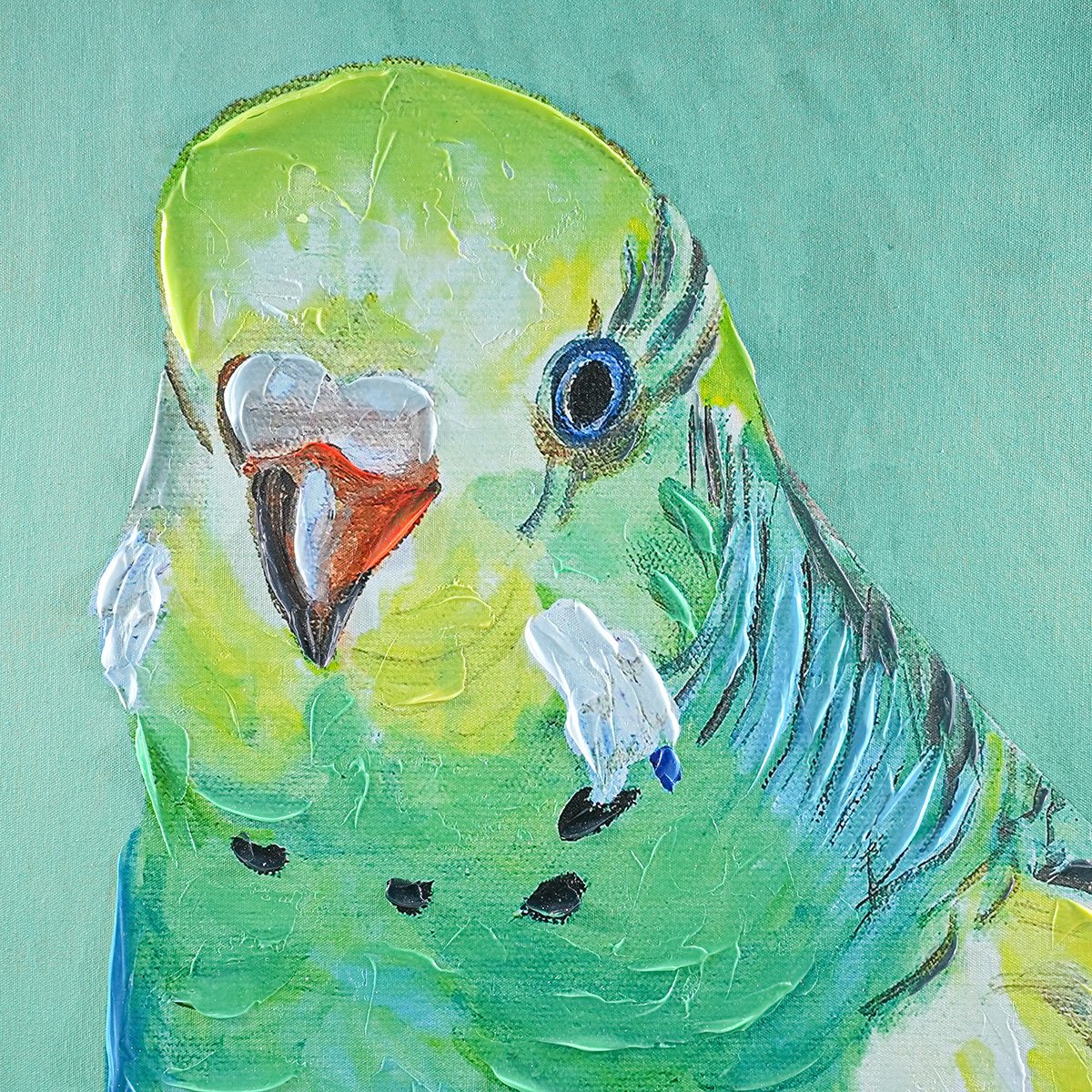 Green Budgie Enhanced Canvas Print - Image 4