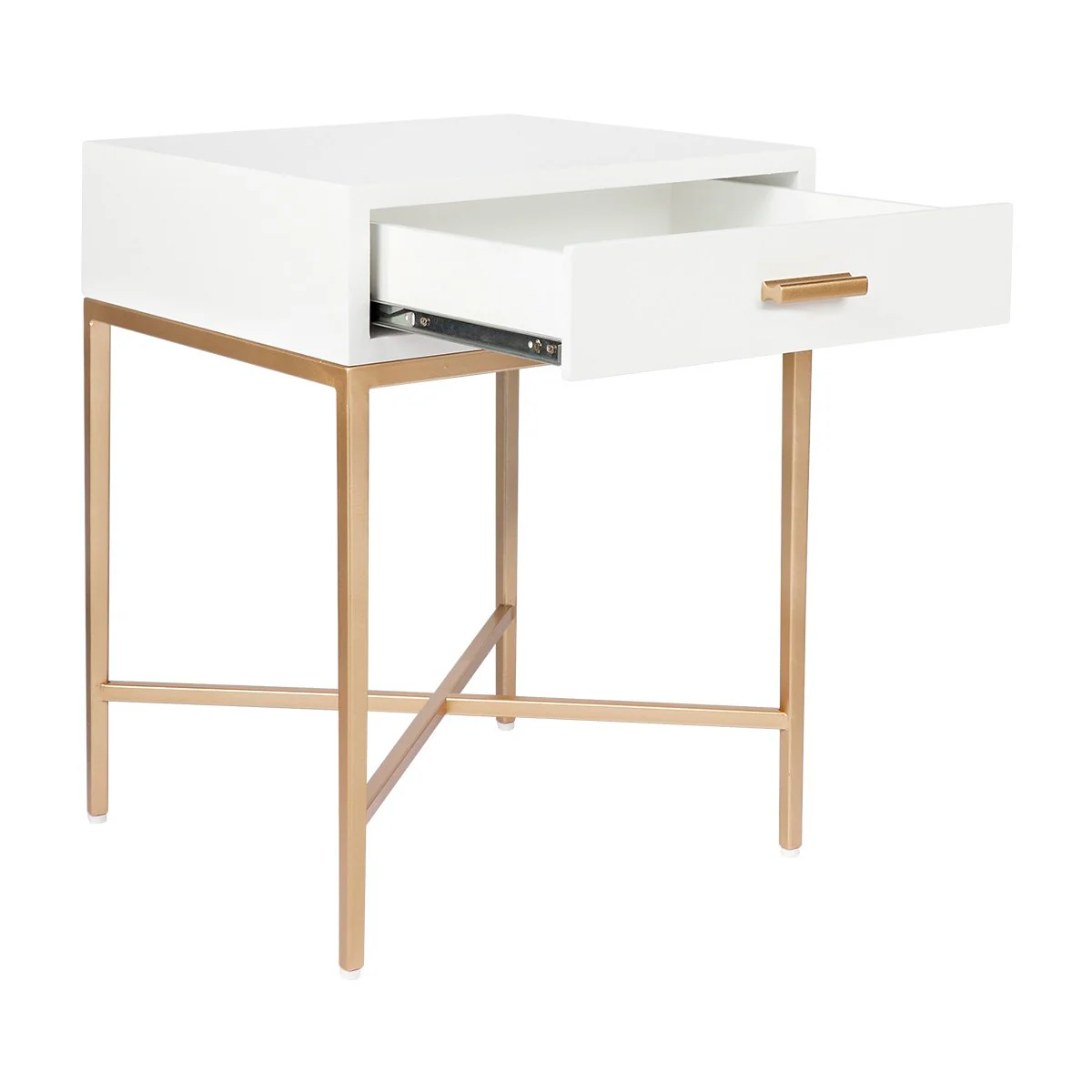 Nessa 1 Drawer Bedside Table -White/Gold - Image 4